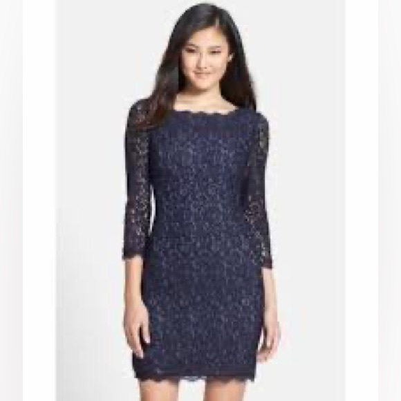 Adrianna Papell Navy Lace Sheath Dress - Picture 2 of 6